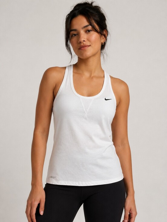Nike Tops - Nike White Embroidered Logo Dri-FIT Athletic Tank Top With Built-in Bra